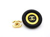 Authentic vintage Chanel earrings gold CC black leather large round