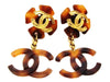 Authentic vintage Chanel earrings CC brown clover dangle jewelry rare