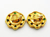 Authentic vintage Chanel earrings gold CC logo red green stone round