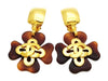 Authentic vintage Chanel earrings gold CC brown clover dangle jewelry