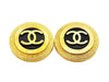 Authentic vintage Chanel earrings gold CC logo black round large sale
