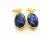 Authentic vintage Chanel earrings gold CC logo navy blue stone dangle