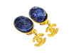 Authentic vintage Chanel earrings gold CC logo navy blue stone dangle