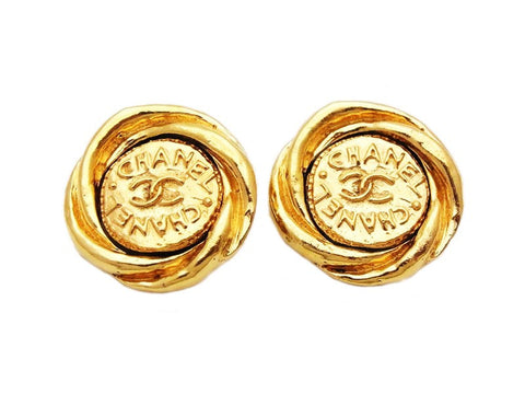 Authentic vintage Chanel earrings gold CC logo medal classic jewelry