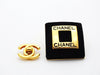 Authentic vintage Chanel earrings black cloth gold square logo classic