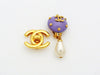 Authentic vintage Chanel earrings CC logo purple pearl drop dangle