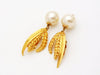 Authentic vintage Chanel earrings gold CC logo rice ear pearl dangle