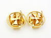 Authentic vintage Chanel earrings gold pinwheel CC logo pearl round