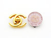 Authentic vintage Chanel earrings CC clear pink silver lame round