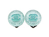 Authentic vintage Chanel earrings CC clear blue silver lame round