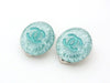Authentic vintage Chanel earrings CC clear blue silver lame round