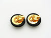 Authentic vintage Chanel earrings gold CC white shell black round