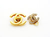 Authentic vintage Chanel earrings gold CC logo rhinestone small real