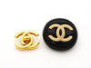 Authentic vintage Chanel earrings beige CC black plastic round real