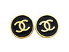 Authentic vintage Chanel earrings gold CC logo black round jewelry
