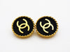 Authentic vintage Chanel earrings gold CC logo black button round real