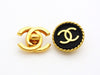 Authentic vintage Chanel earrings gold CC logo black button round real