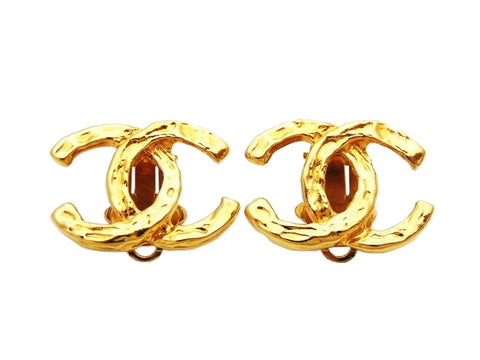 Authentic vintage Chanel earrings gold CC logo double C jewelry real