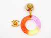 Authentic vintage Chanel earrings logo clear pink plastic hoop dangle