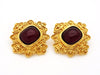 Authentic vintage Chanel earrings gold CC logo red glass stone rhombus