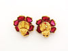Authentic vintage Chanel earrings red gripoix glass camellia flower