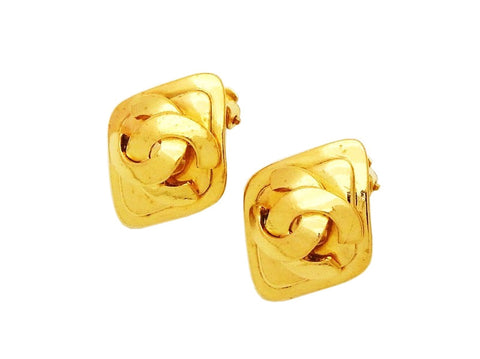 Authentic vintage Chanel earrings gold CC logo rhombus jewelry real