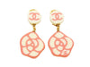 Authentic vintage Chanel earrings pink CC camellia dangle plastic real