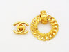 Authentic vintage Chanel earrings gold CC logo swing hoop dangle real