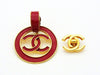 Authentic vintage Chanel earrings red painted CC logo hoop dangle 2way
