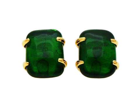 Authentic vintage Chanel earring green glass stone quadrangle classic