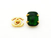 Authentic vintage Chanel earring green glass stone quadrangle classic