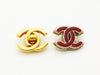 Authentic vintage Chanel earrings red CC logo silver frame double C