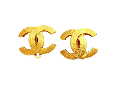 Authentic vintage Chanel earrings gold CC logo double C classic real