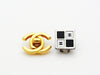 Authentic vintage Chanel earrings white black CC logo silver square