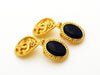 Authentic vintage Chanel earring navy blue stone gold CC drop dangle
