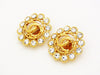 Authentic vintage Chanel earrings CC logo rhinestone gold round real