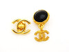 Authentic vintage Chanel earrings black stone gold CC logo dangle
