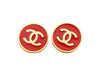Authentic vintage Chanel earrings gold CC logo red round classic real