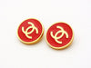 Authentic vintage Chanel earrings gold CC logo red round classic real