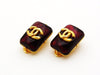 Authentic vintage Chanel earrings gold CC logo red stone quadrangle