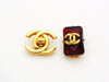Authentic vintage Chanel earrings gold CC logo red stone quadrangle