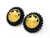 Authentic vintage Chanel earrings gold shell black large round rare