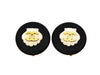 Authentic vintage Chanel earrings CC gold logo white shell black round