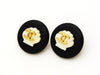 Authentic vintage Chanel earrings CC gold logo white shell black round