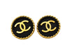 Authentic vintage Chanel earrings CC logo black button round classic