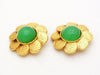 Authentic vintage Chanel earrings logo medal green stone flower