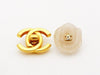 Authentic vintage Chanel earrings CC logo white pink plastic camellia