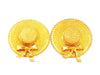 Authentic vintage Chanel earrings gold large straw hat round jewelry