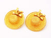 Authentic vintage Chanel earrings gold large straw hat round jewelry