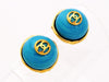 Authentic vintage Chanel earrings CC logo light blue stone round real